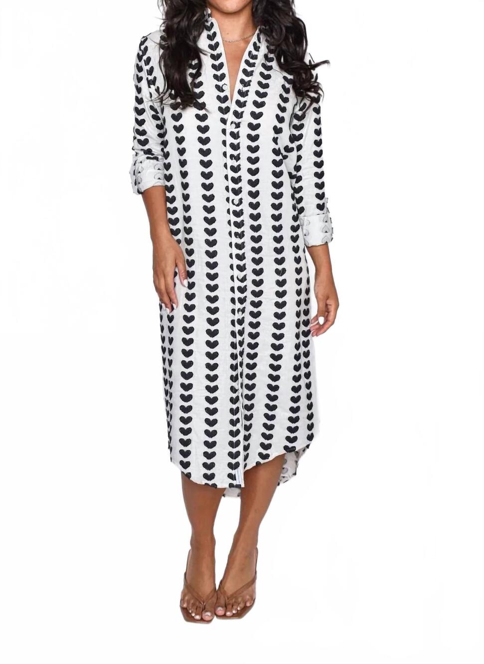 NEW EMILY PHILLIPS hearts midi dress in blk/wht